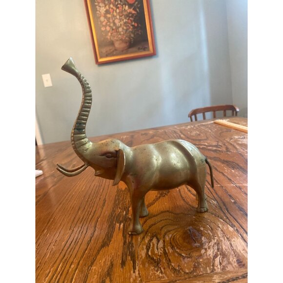 Vintage Solid Brass Elephant Figurine With Raised Trunk - Picture 3 of 6